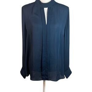 White House Black Market NWT river teal chiffon semi sheer dress blouse size 14